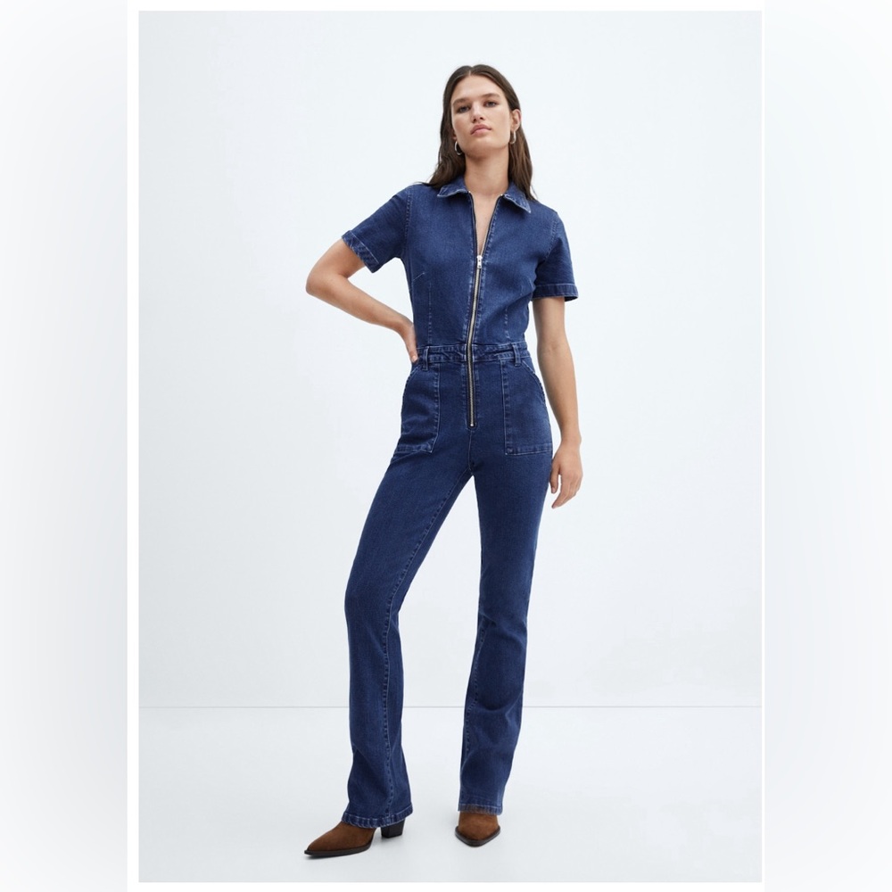 MANGO Denim Zipper Jumpsuit NWT